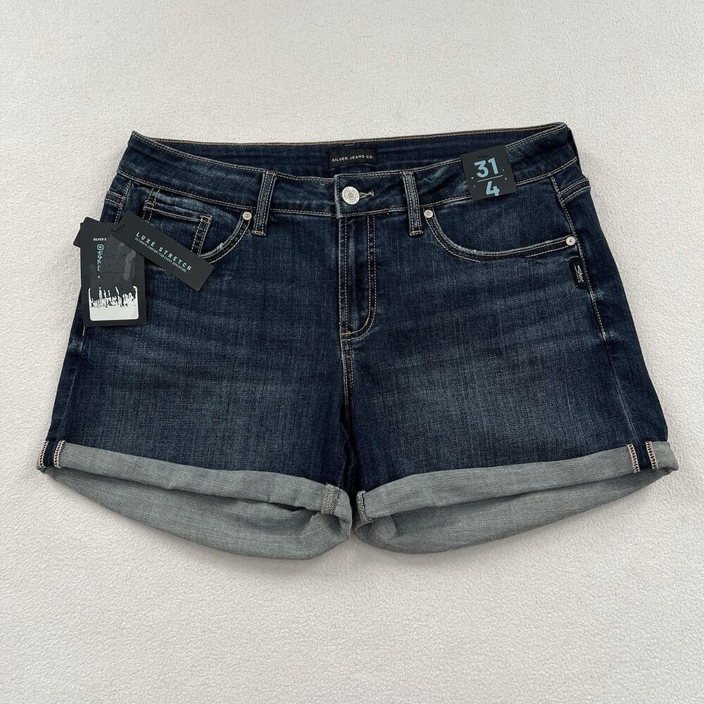 NWT Silver Jeans Elyse Dark Comfort Mid Rise Stretch Denim Shorts Cuffed W31 L4